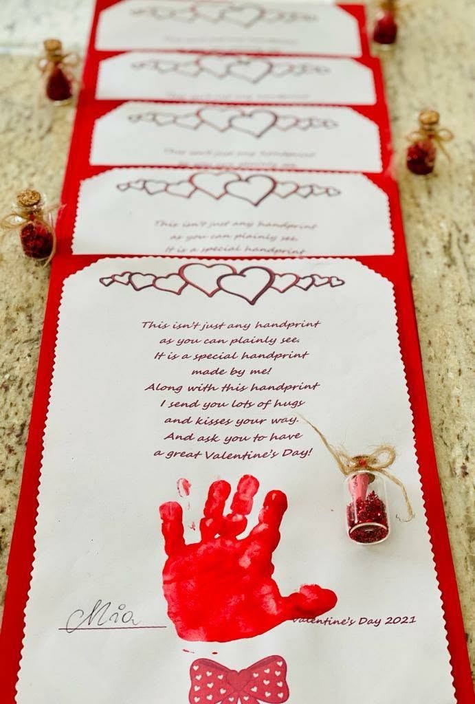Valentine cards made with children's handprints